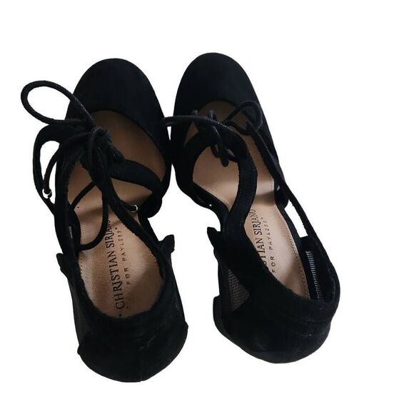 Christian Siriano for Payless Women's Size 5.5 Black Suede Tie Front 3.5" Heels - Picture 4 of 7